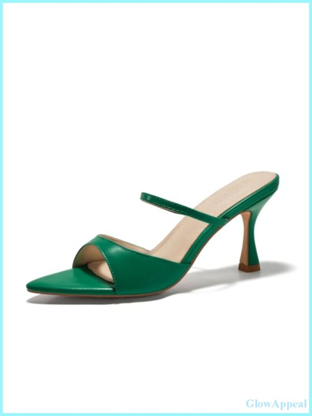 Women's Pointed Open Toe Heeled Mules Sandals Faux Leather Stiletto Slip On